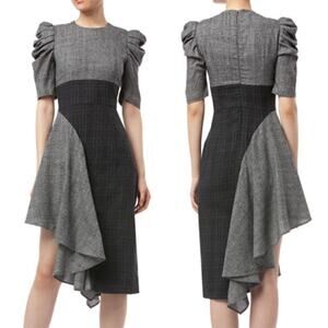 AMUR Uma Colorblock Puff Sleeve Asymmetrical Hem Dress Grey/Charcoal Women's 2